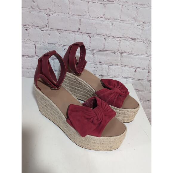 Valentino Garavani 40.5 Rosso Bow Suede Wedge Sandal Red Ankle Strap US 10.5 - Picture 5 of 16